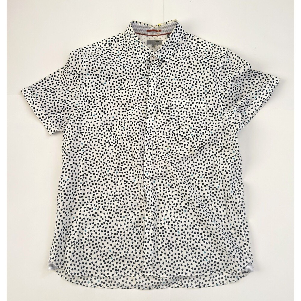 Ted Baker Men's Polka Dot White Black Short Sleeve Shirt Size Ted 6 US 2XL